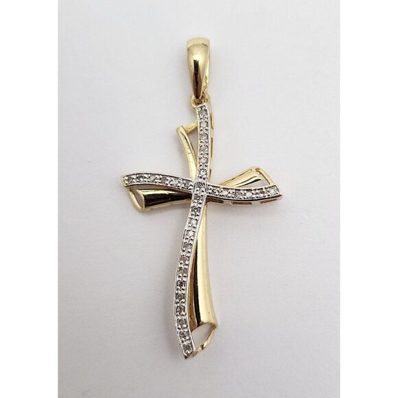 Unbranded Jewelry - Unique 14K Solid Two Tone Multi Color Gold Religious Diamond Cross Charm Pendant